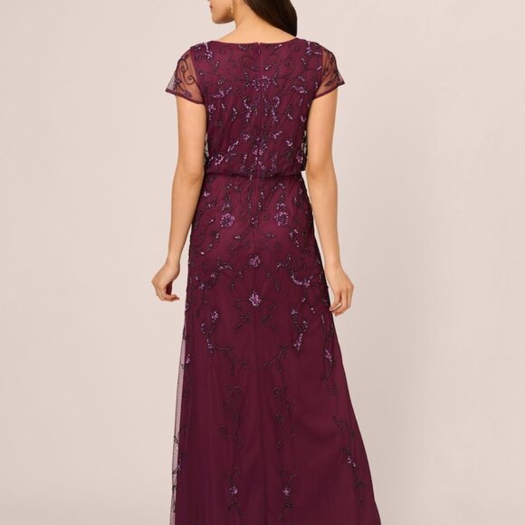 Adrianna Papell Sequined-Mesh Evening Gown Cassis Plus Size 14W - Picture 2 of 7